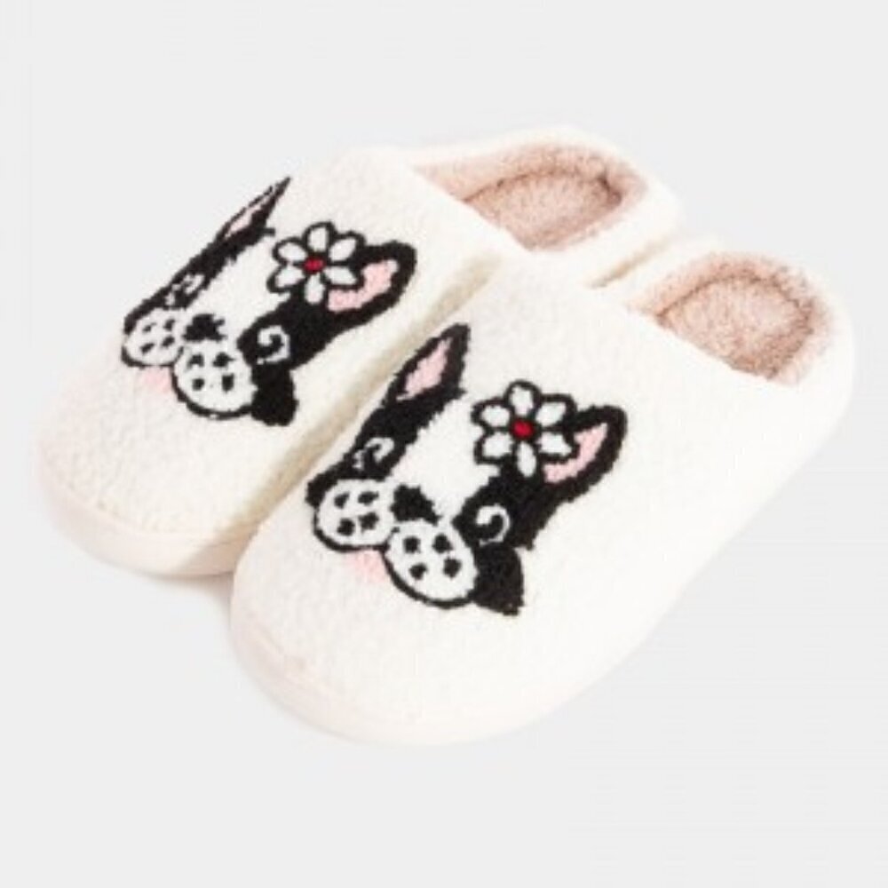 NWT Fuzzy French Bulldog Slippers Women's Size: 8-9 - Picture 1 of 5